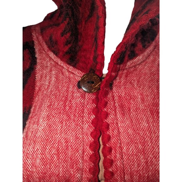Red Western Style Poncho w/Fringe 100% Wool Boho Festive Handmade inEcuador OSFM - Picture 9 of 10